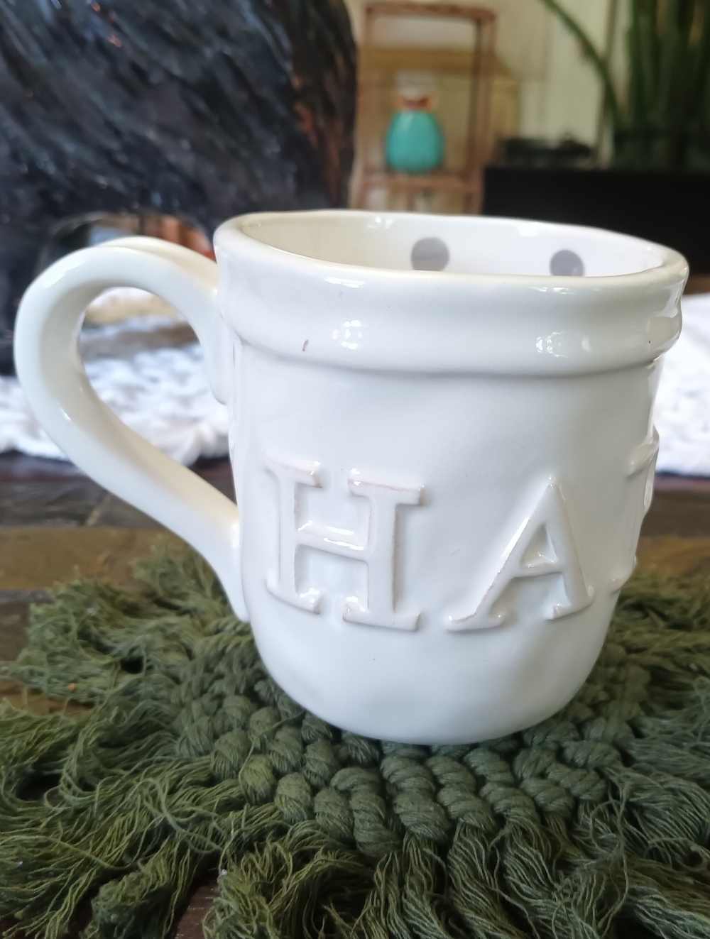 Mudpie Polkadot Embossed Happy Mug